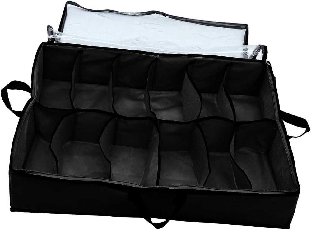 Shoes Under Bed Shoe Organizer Bag Hard Solid Fabric with Clear Plastic Zip Cover 1 Pc